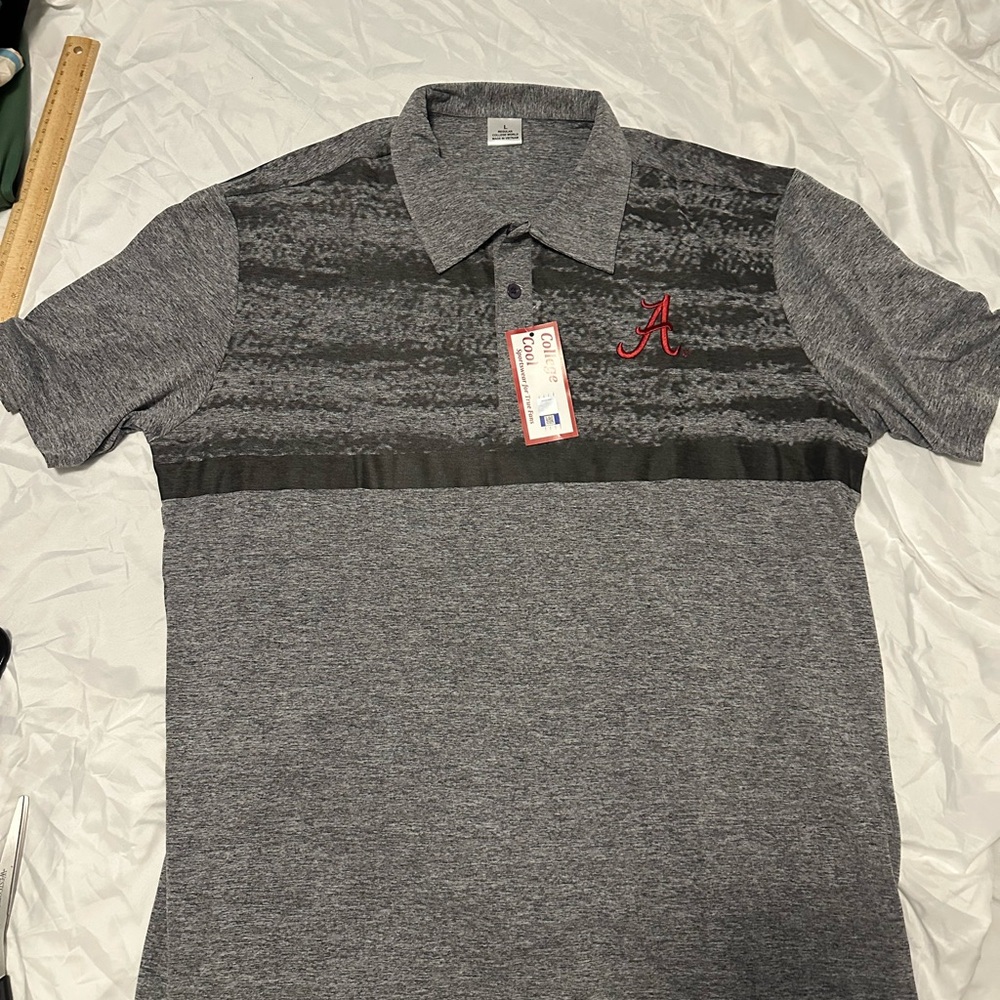 Colosseum Gray and Black Polo Shirt with Striped Design